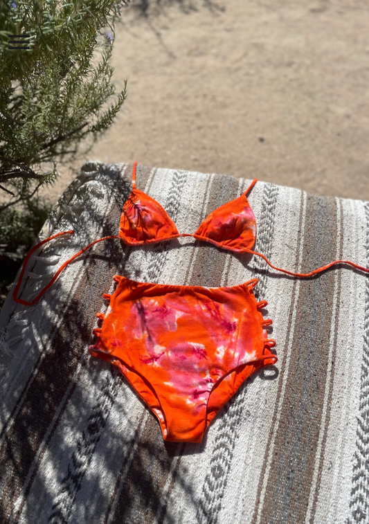 Hand Dyed Mini Kini Top in Orange/Pink