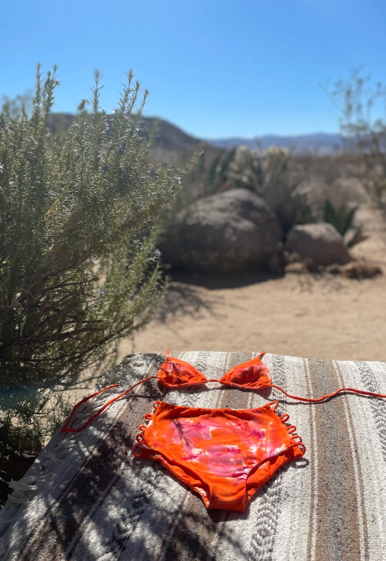 Hand Dyed Mini Kini Top in Orange/Pink